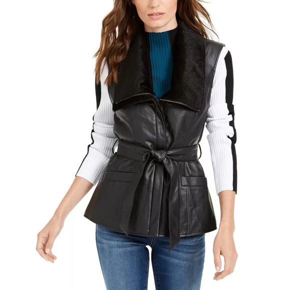 INC Faux-Leather Moto Vest - Black - NWT - Size XS - Picture 1 of 3